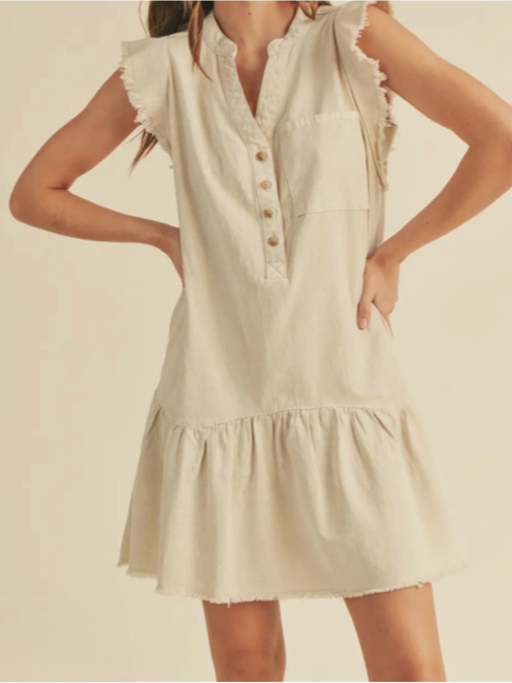 Umgee Cream Button-Front Ruffle Hem Mini Dress